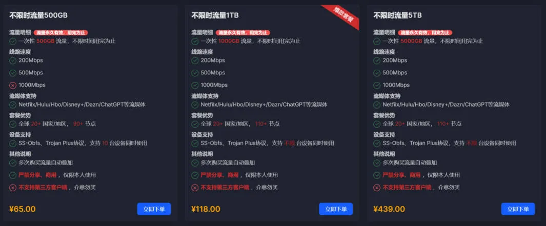 Freecat不限时流量套餐截屏